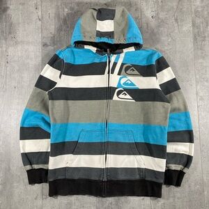 Y2k Striped Quiksilver Zip-Up Hoodie